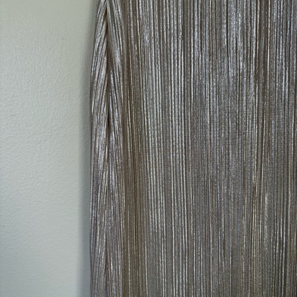 H&M Silver Gold Pleated Sheath Midi Dress | Size XS - Picture 8 of 10
